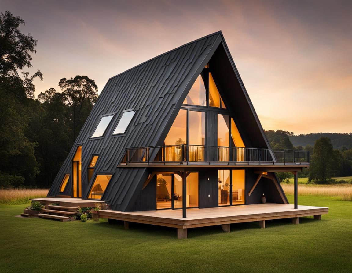 Typographic A-Frame House in Abstract Landscape