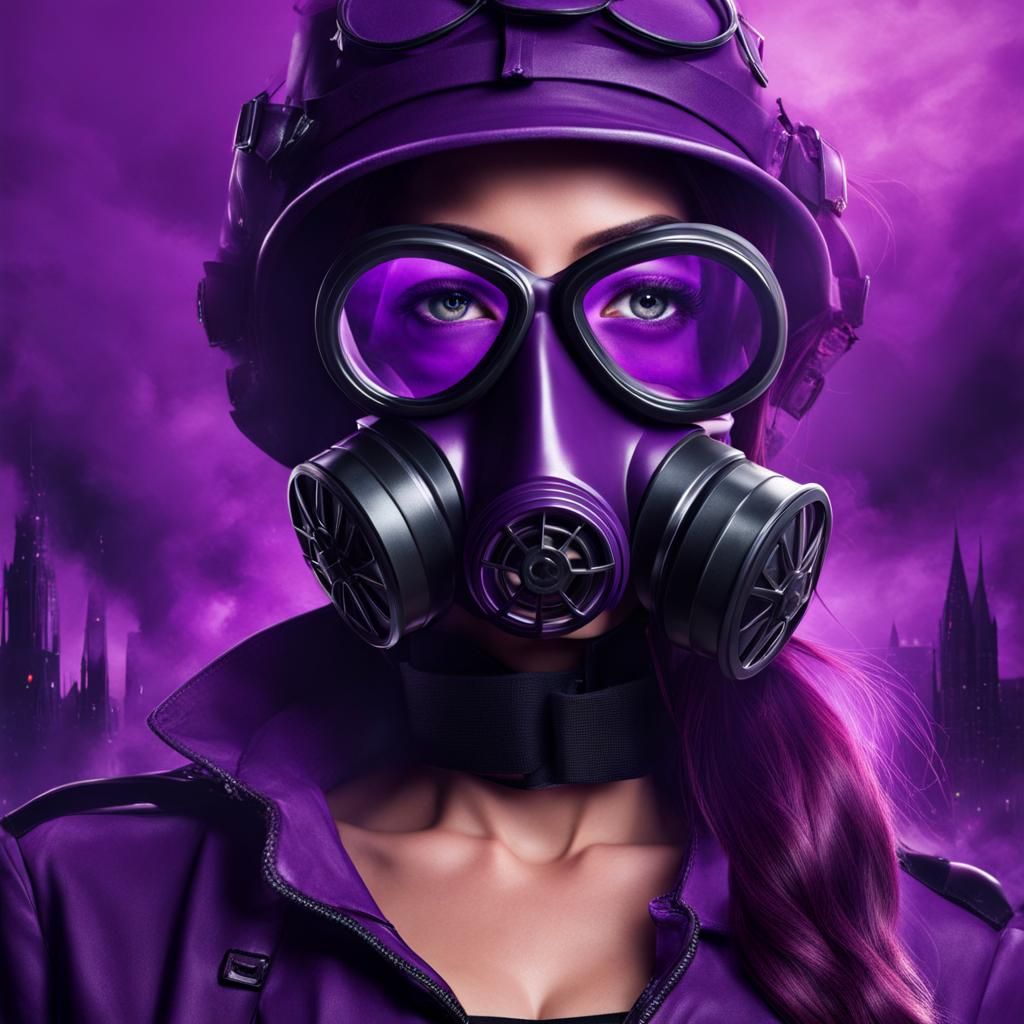 Apocalyptic Survivor: Woman with Purple Gas Mask