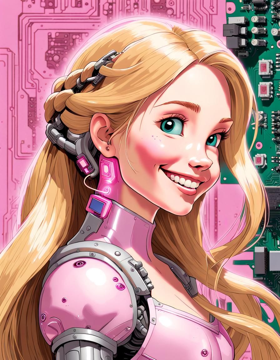 Cyborg Rapunzel Portrait in Manga Comic Style
