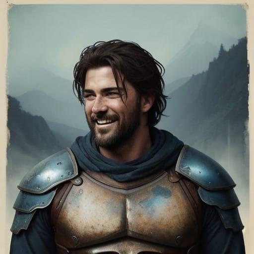 Sturdy Warrior in a Vibrant Cyanotype Fantasy