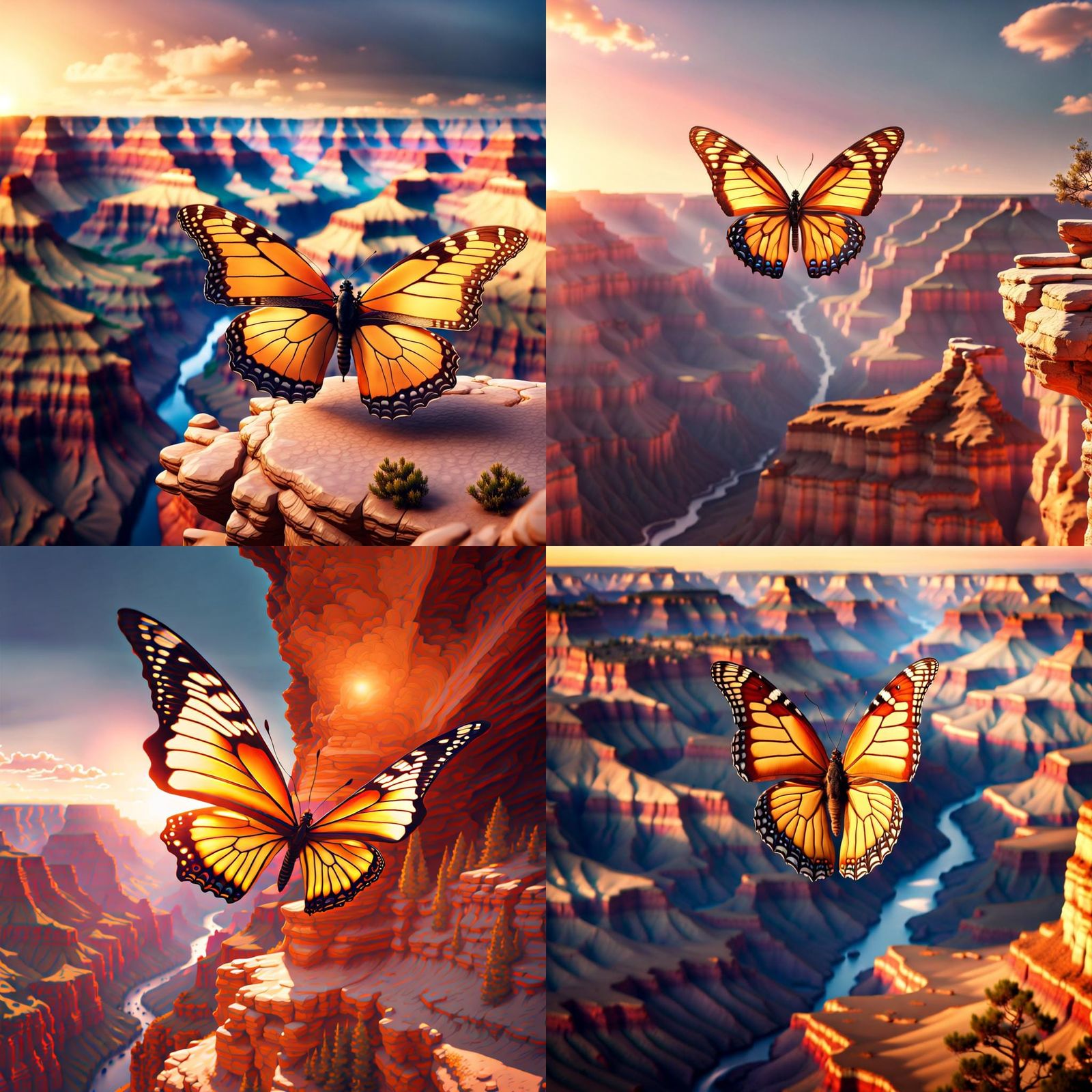 Butterfly Flight Over Grand Canyon: Hyperrealistic Digital A...