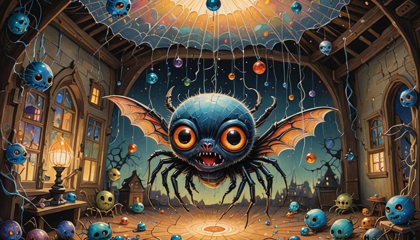 Sparkling Spider in Whimsical Gouache Fantasy