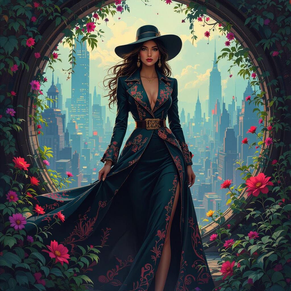 Elegant Woman in Vibrant Cityscape