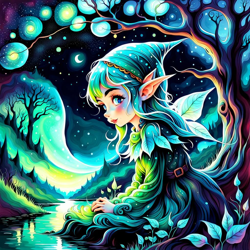 Ethereal Elf Portrait in Dreamscape Landscape