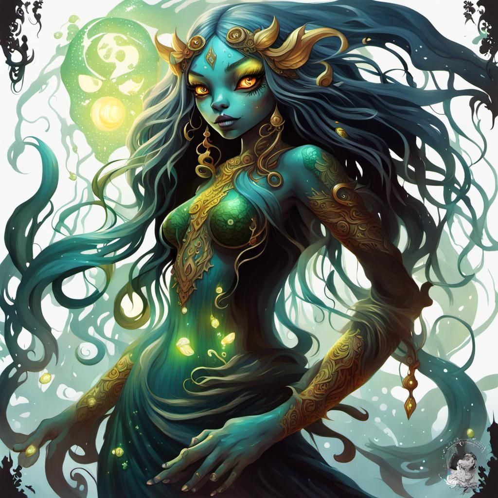 Demon Pixie Girl in Fantasy Storybook Illustration