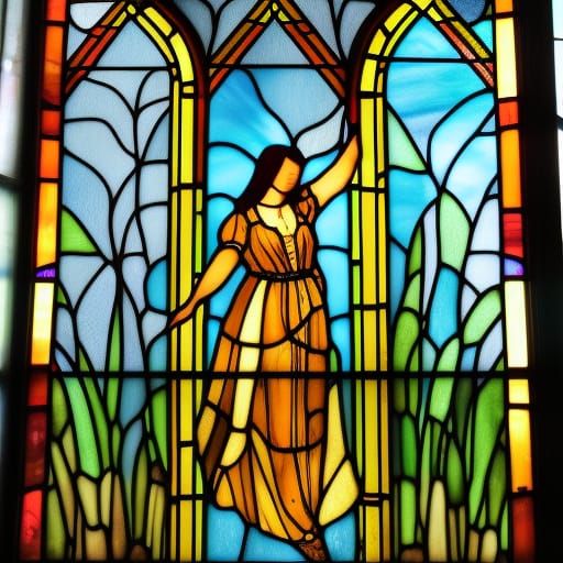 Stained Glass Woman with Daffodil