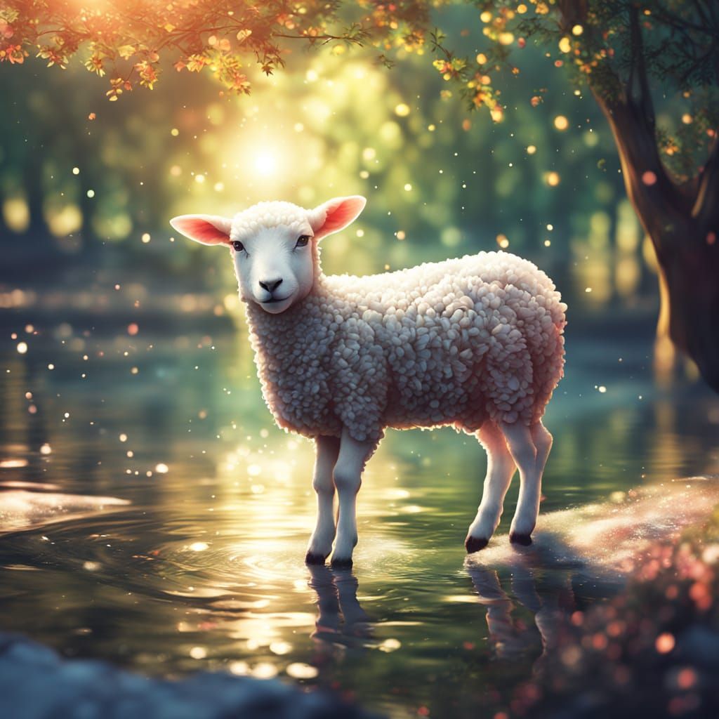 Kawaii Anime Lamb Jumps Over River