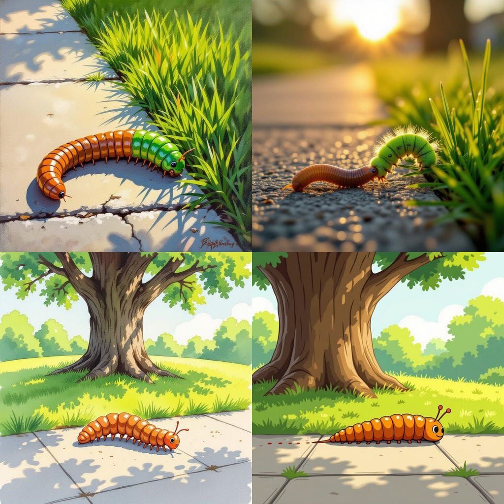 Caterpillar's Journey from Sidewalk to Grass