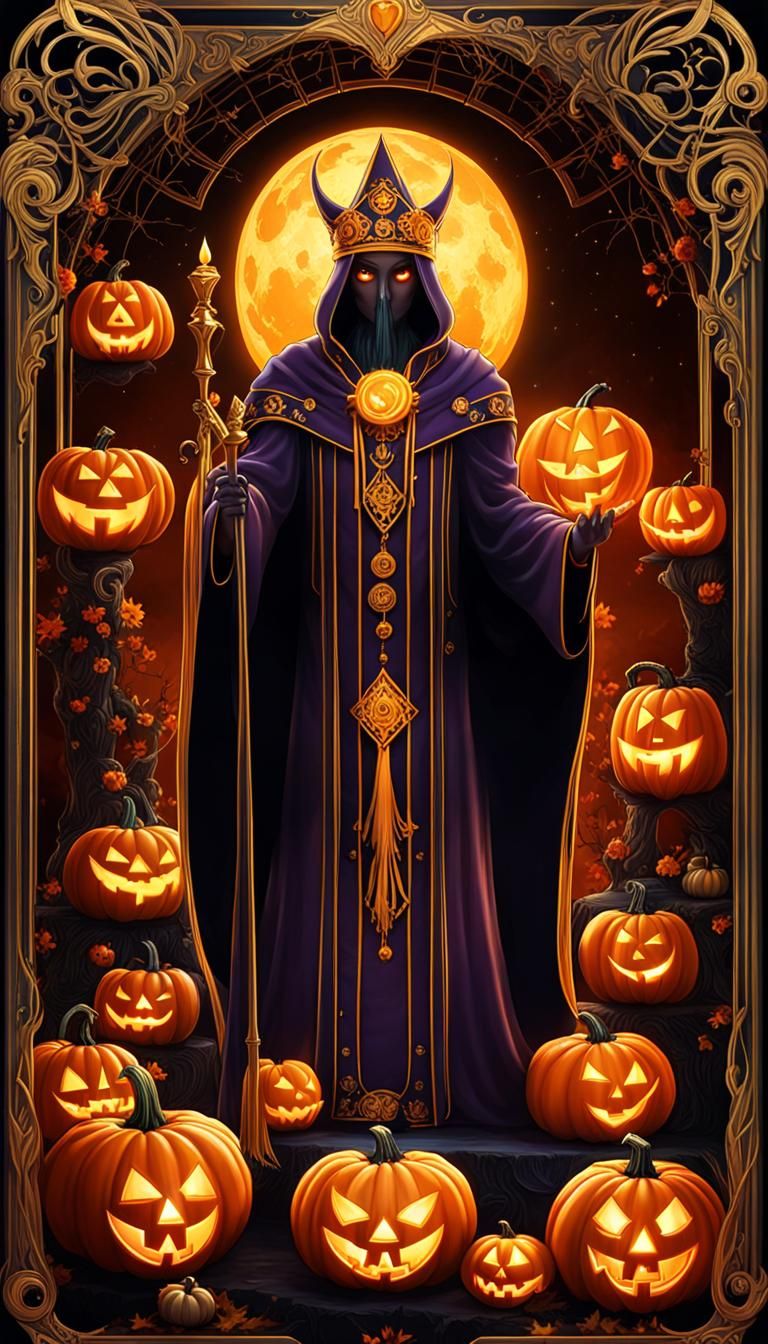 Anime Pumpkin Cult Leader as Tarot Card