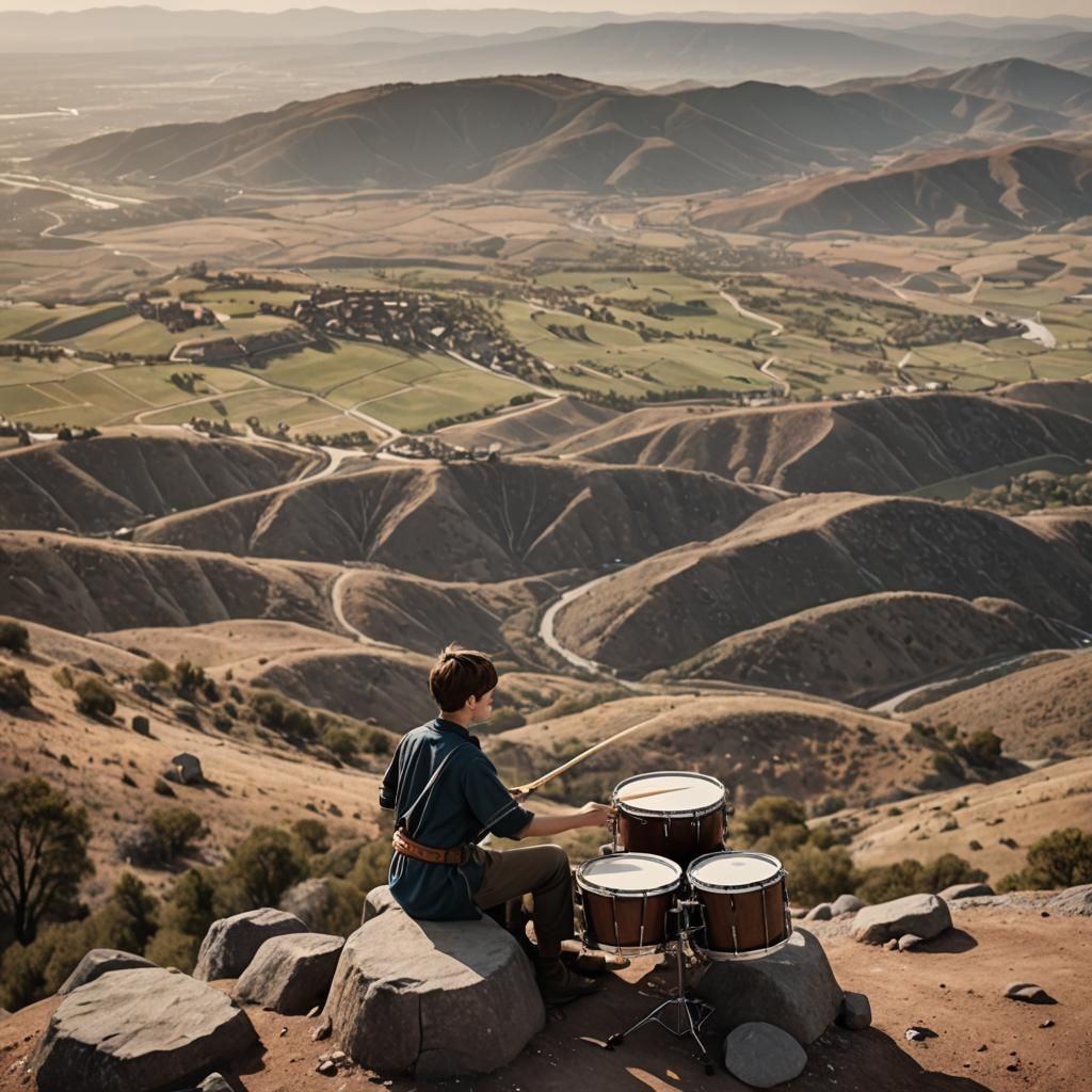 Drummer Boy Drumming Over the Earth