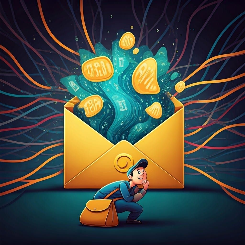 Cartoon Postman and the Giant Envelope of Code