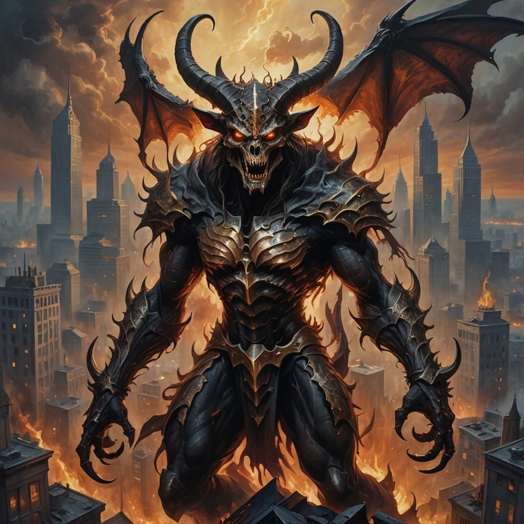 Demonic American Flag Creature in Dark Fantasy Art