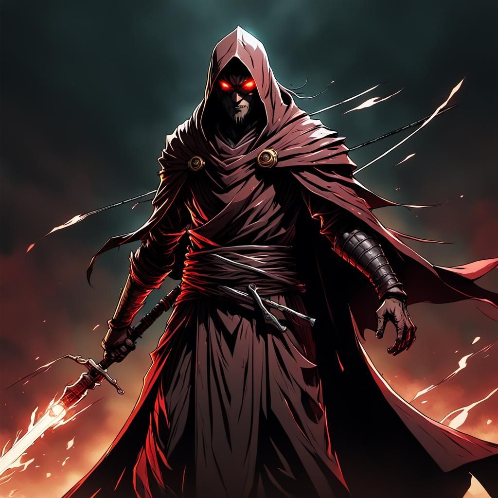 Anime Final Boss with Glowing Red Eye