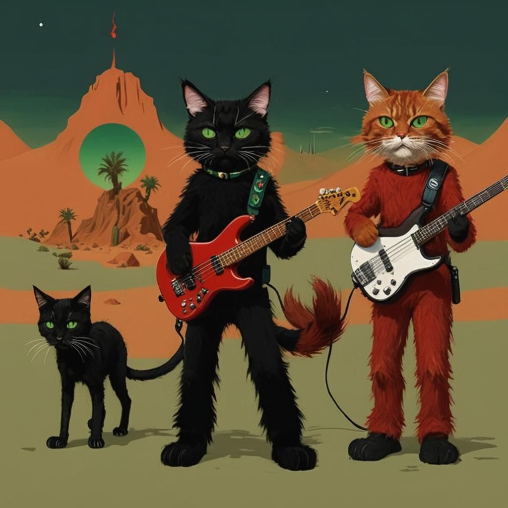 Cats Playing Guitars in a Grotesque Style