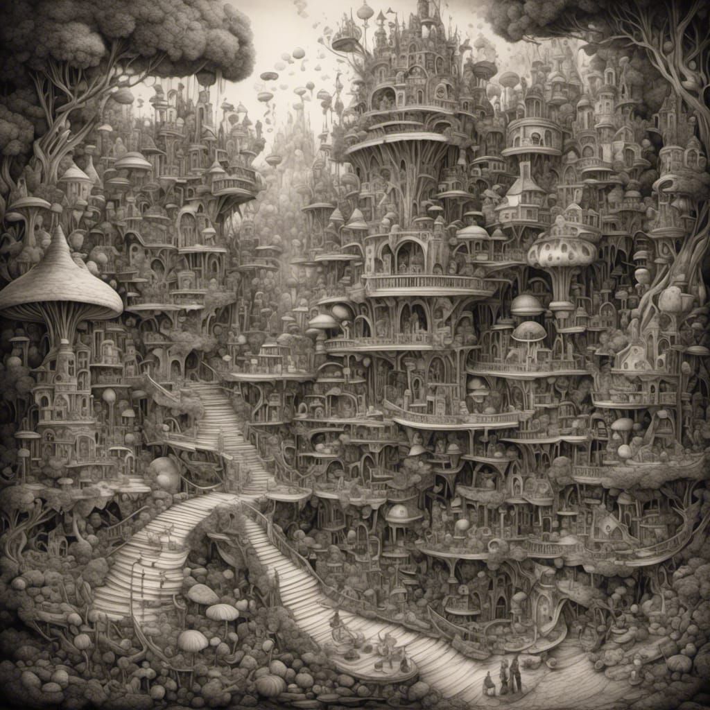 Detailed Charcoal Map of Wonderland in Hyperrealism