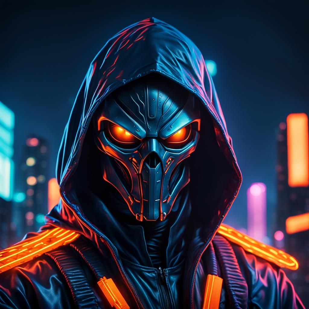 Synthwave Alien Reaper in Neon Cityscape