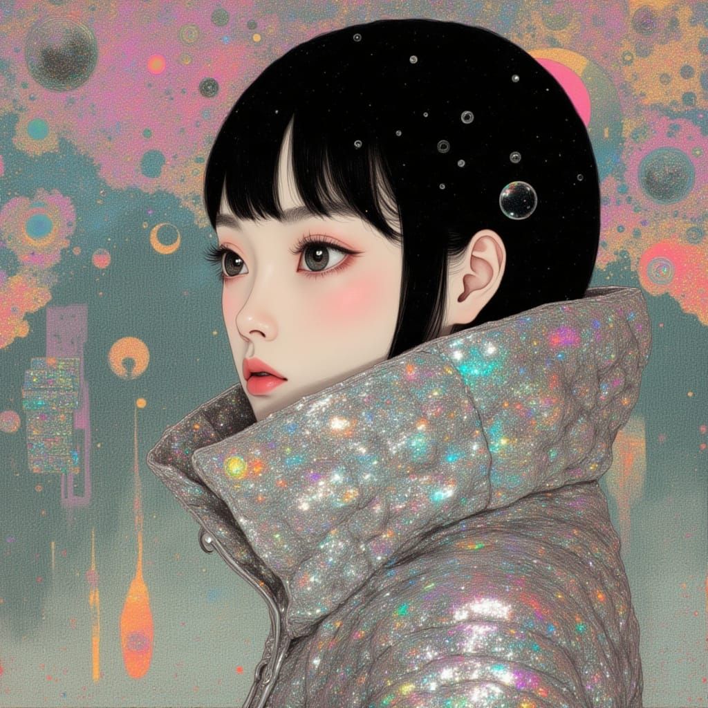 Retro-Futuristic Space Goddess in Anime Style