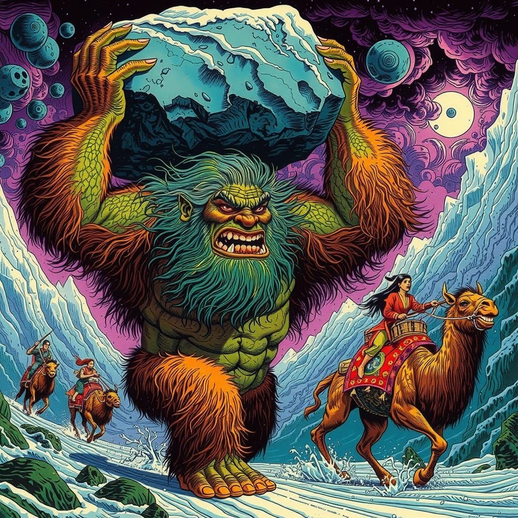 Brutal Ogre Giant in Psychedelic Underground Comix Style