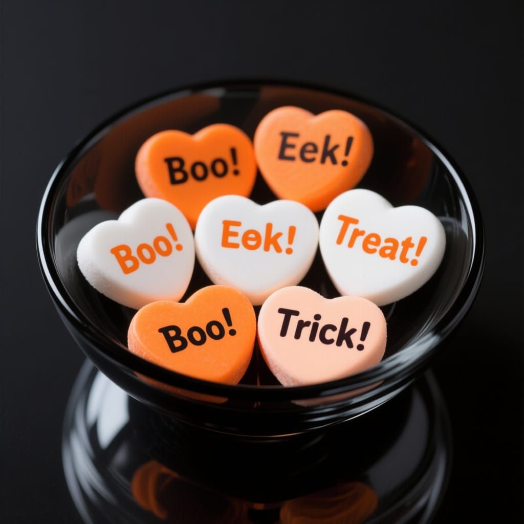 Candy Hearts Bowl With Halloween Messages