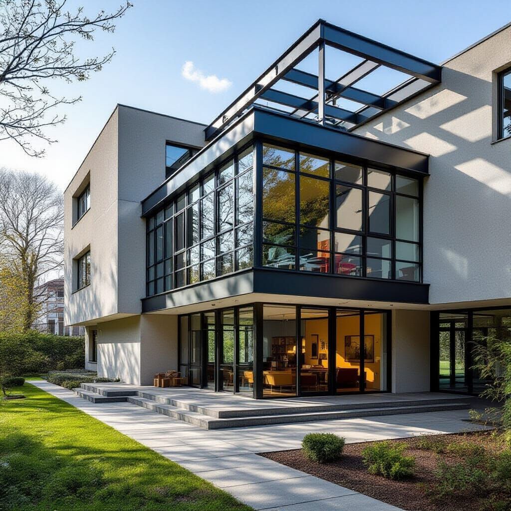 Bauhaus-Inspired Building with Geometric Shapes