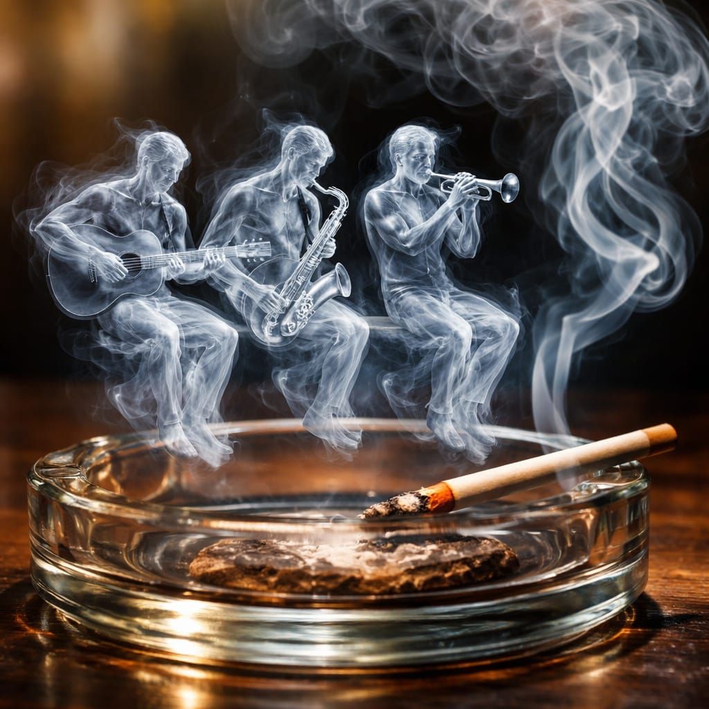 Mystical Smoke Figures Play Music on Ashtray Edge