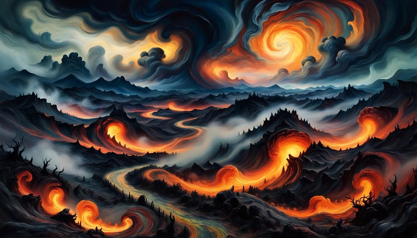 Fiery Vortex in a Mystical Landscape: Van Gogh Style