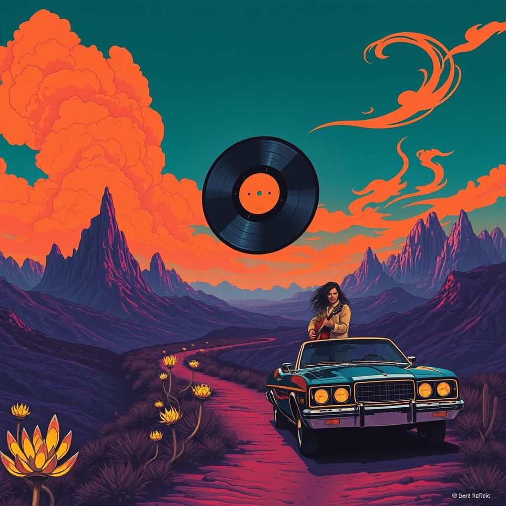 Surreal Crystal Mountains Under Teal Skies with Floating Rec...