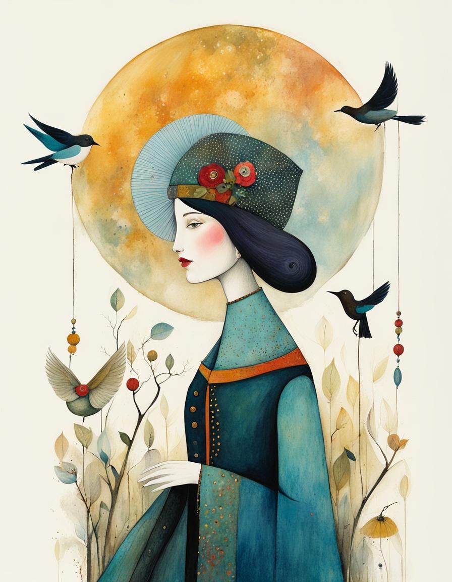 Magical Bearded Woman Whimsical Illustration