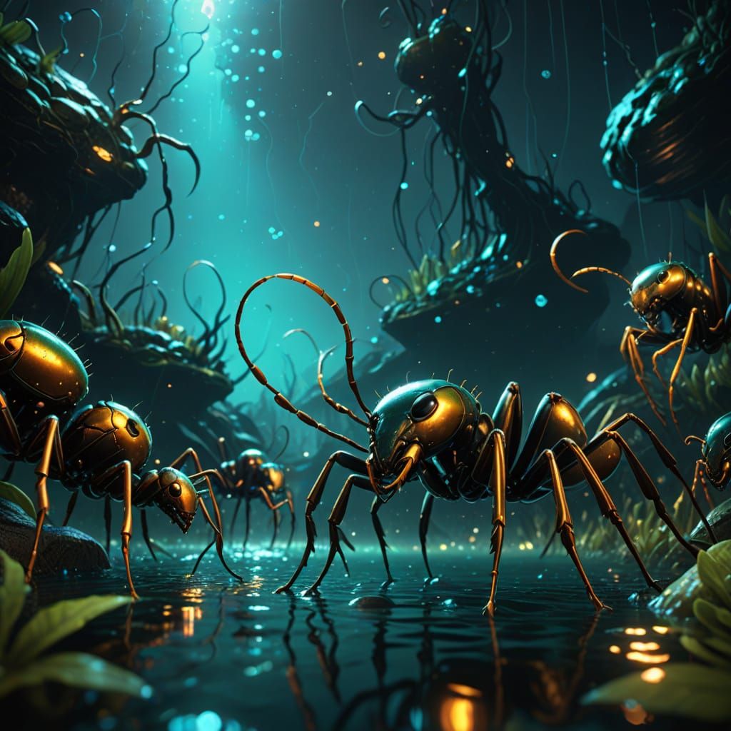 Glowing Deepsea Ants in Bioluminescent Fantasy Art