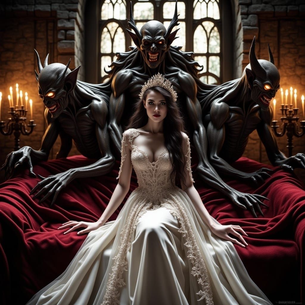 Gothic Bride in Eerie Wedding Night Scene