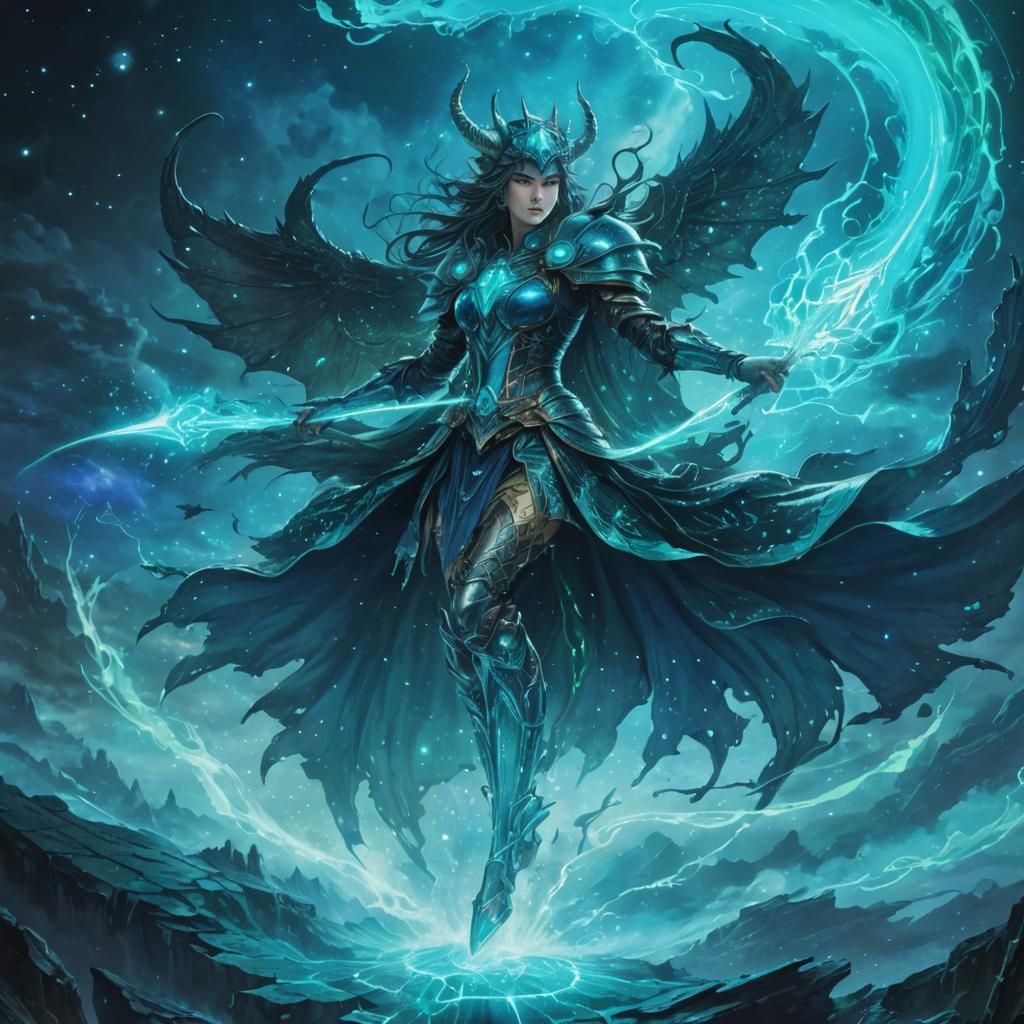 Majestic Fantasy Wizard in Shimmering Cosmic Realm