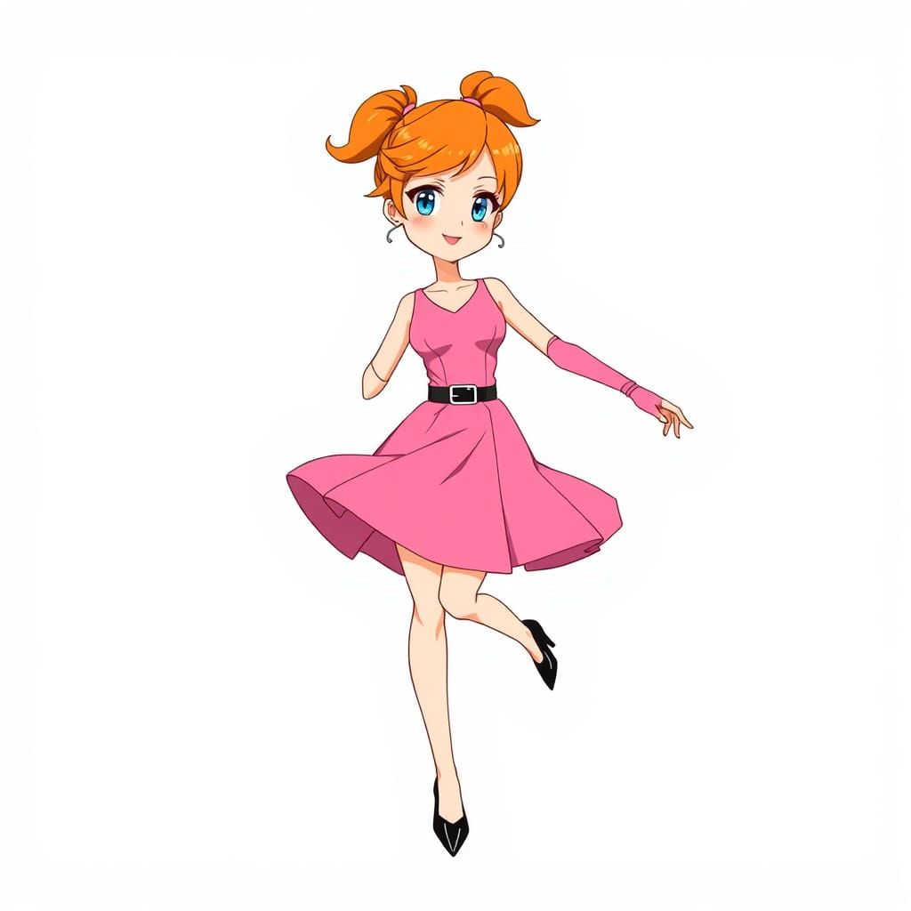 Cartoon Woman Tap Dancing with Orange Hair
