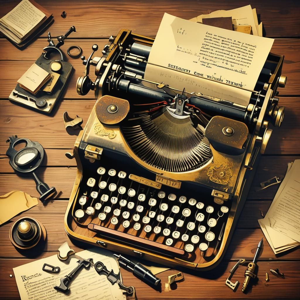 Vintage Typewriter Illustration in Pen and Ink Style