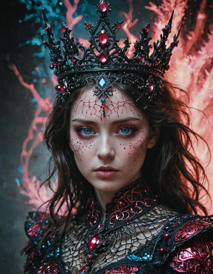 Crimson Portrait of Crowned Figure with Aura