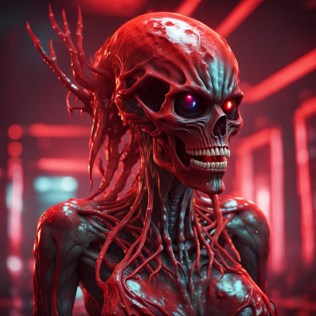 Dangerous Cybernetic Alien Girl with Red Light