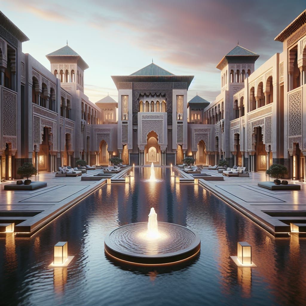 Futuristic Moroccan Courtyard with Arabic Architecture