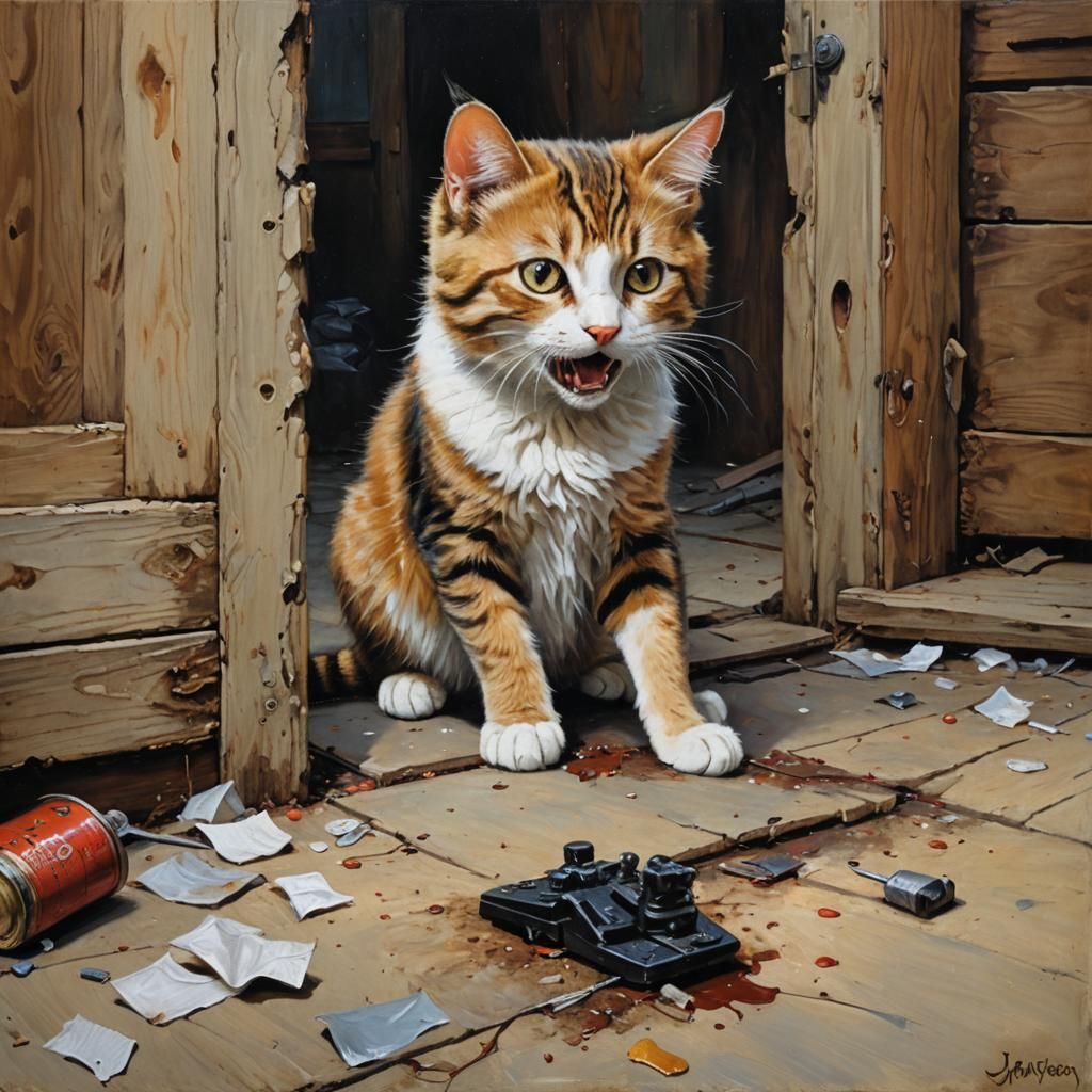 Cat Mischief: An Oil Painting