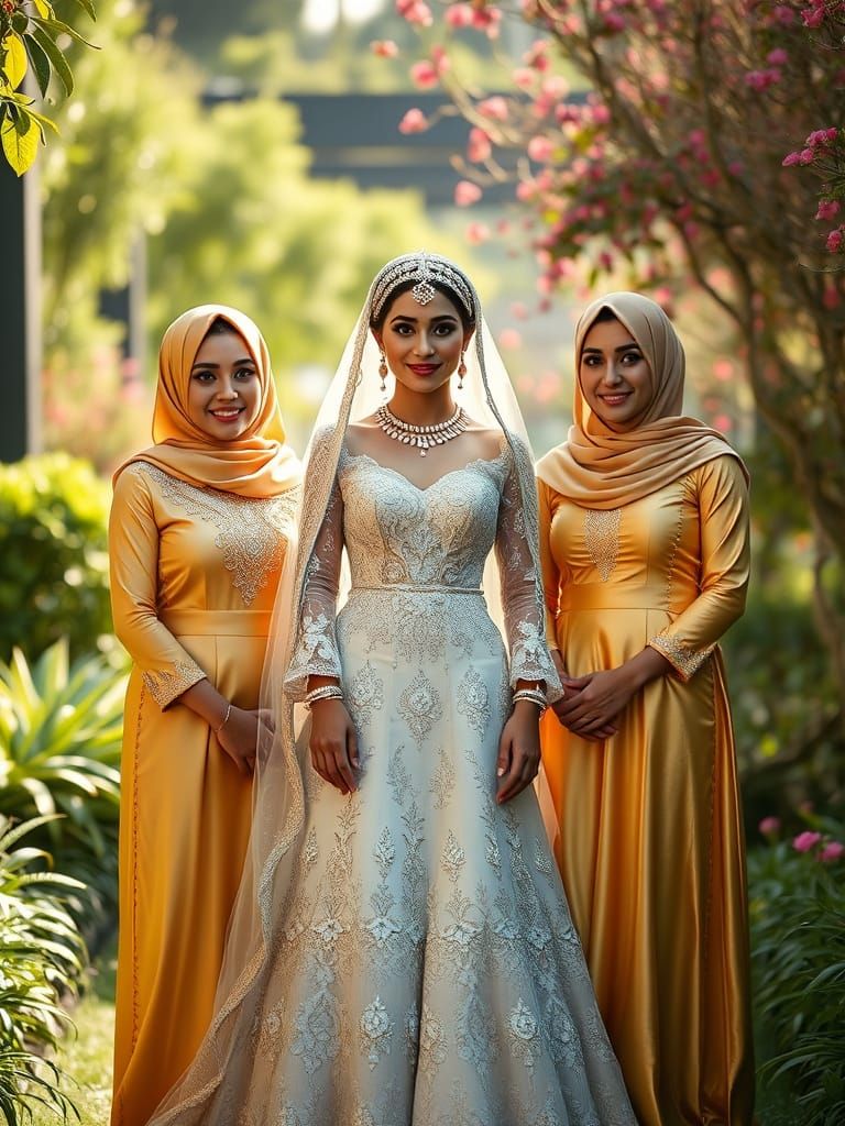 Beautiful Arabian Bride in Golden Garden, Photorealistic Por...
