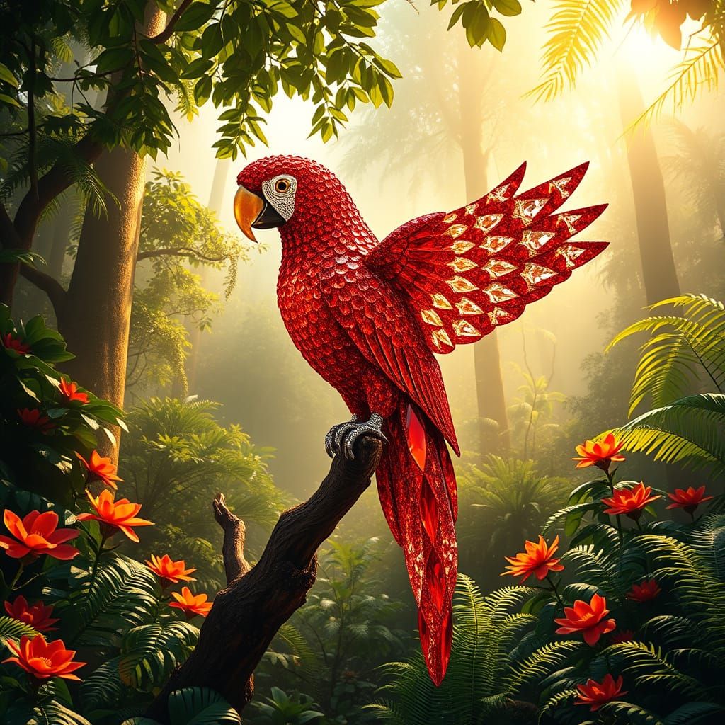 Majestic Crystal Parrot Reigns in Tropical Jungle