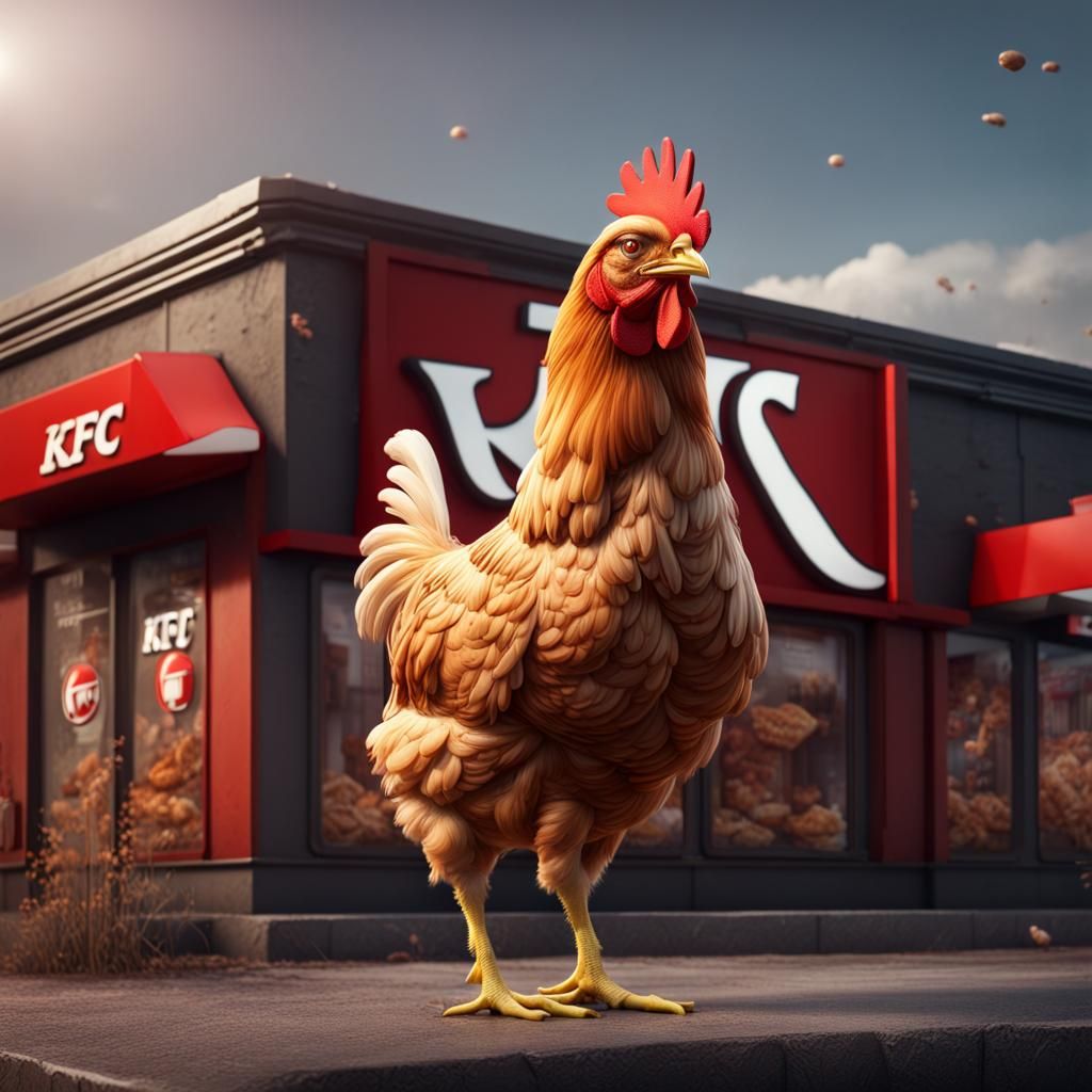 Chicken Outside KFC: Detailed Matte Painting
