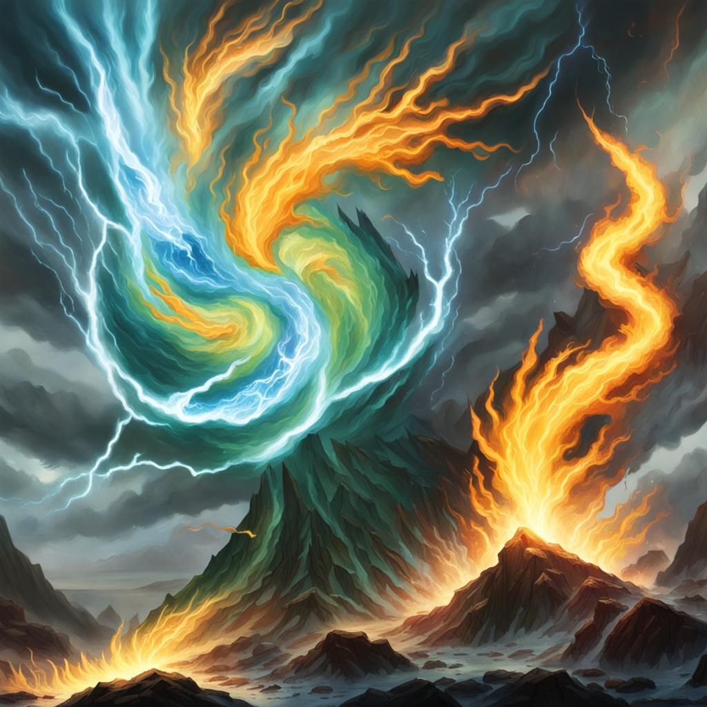 Vibrant Elemental Storm of Swirling Clouds