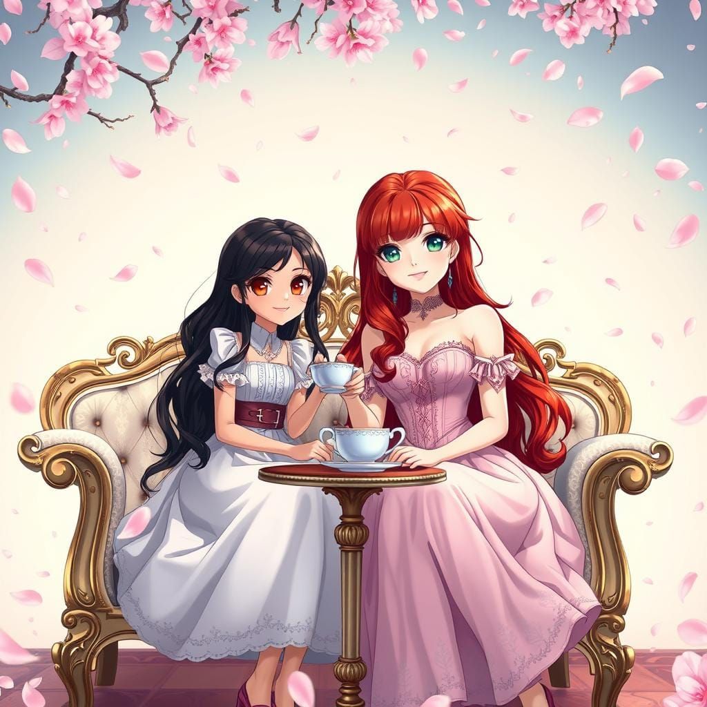 Anime Tea Party with Sakura Petals