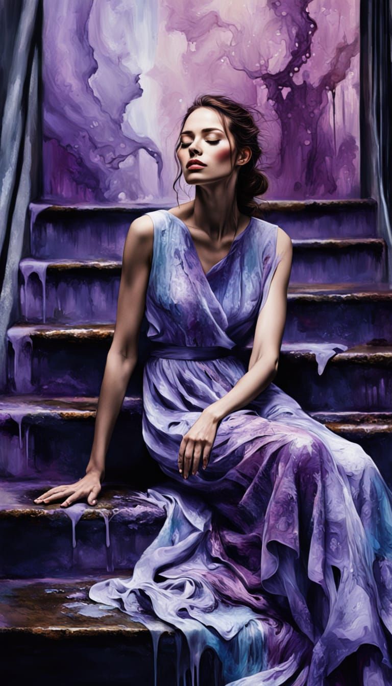 Ethereal Woman in Lavender Dazzles with Purple Paint