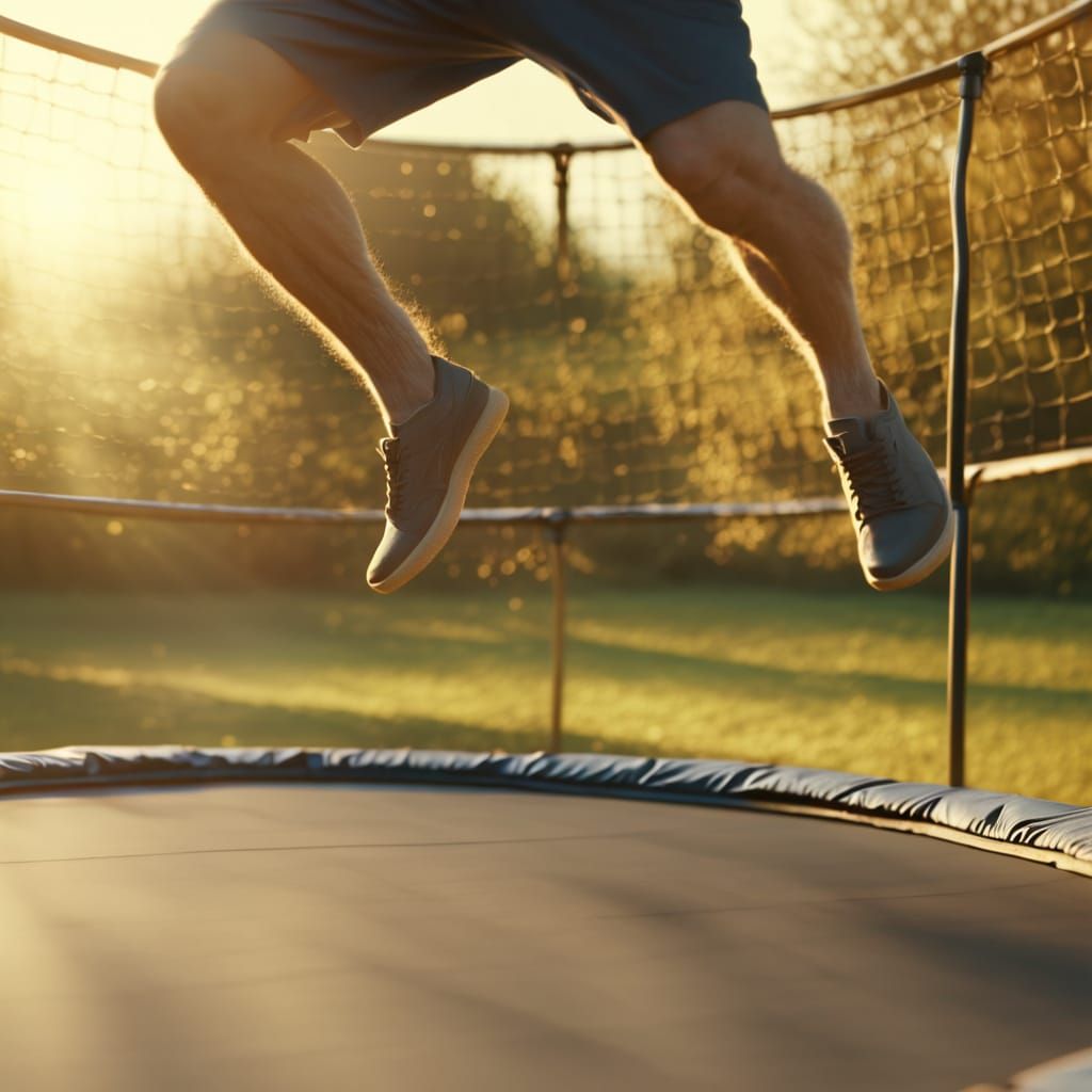 Joyful Old Man Trampoline Jump in Photorealistic 8K