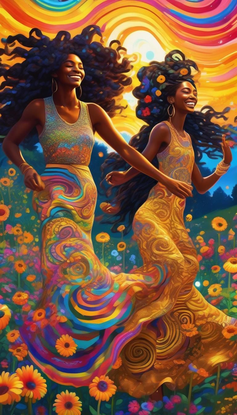 Hyperrealistic Black Women Dancing in Flower Garden