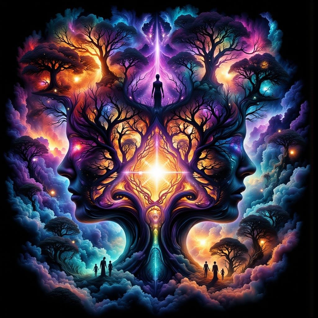 Multiverse Nexus with Interconnected Realms and Vibrant Neon...