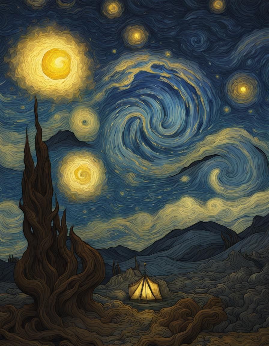 Starry Night Landscape as Impasto Painting