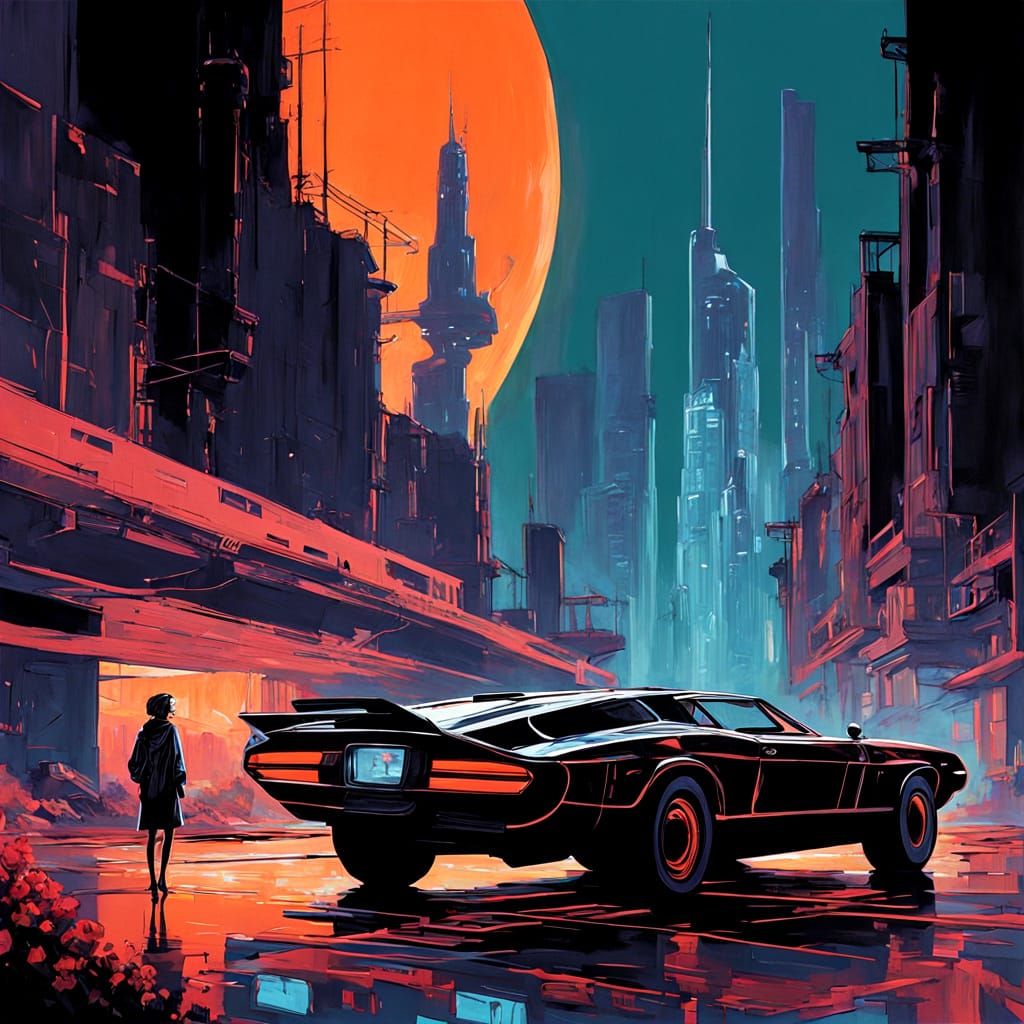 Lora Dragon in Neon-Lit Cityscape, Cyberpunk Style