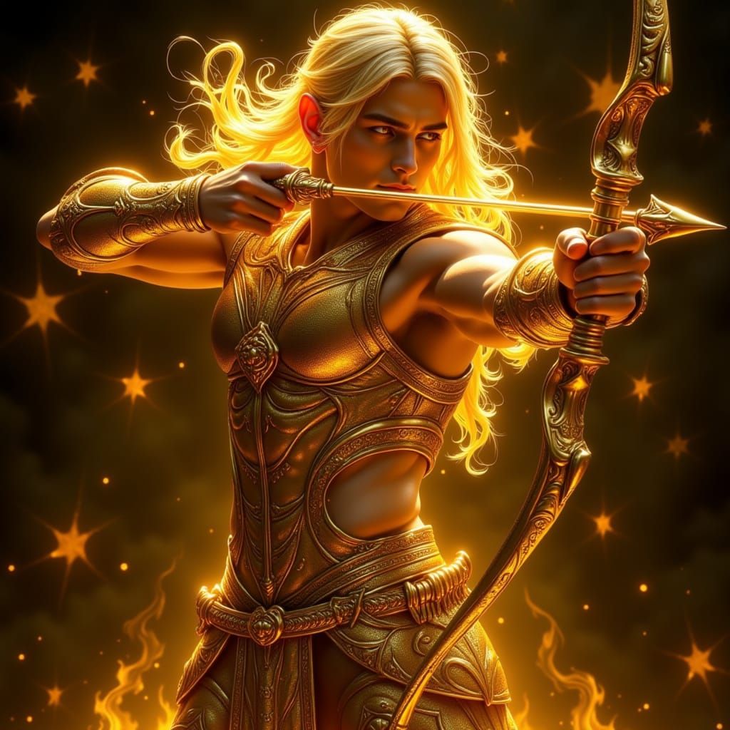 Golden Elf Archer with Luminous Bow in Divine Aura
