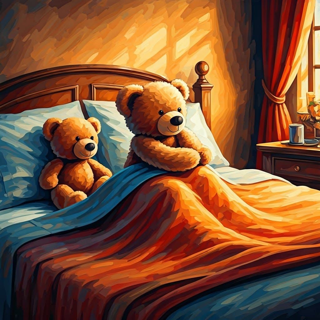 Cozy Teddy Bear Sanctuary in Vibrant Neo-Expressionist Style